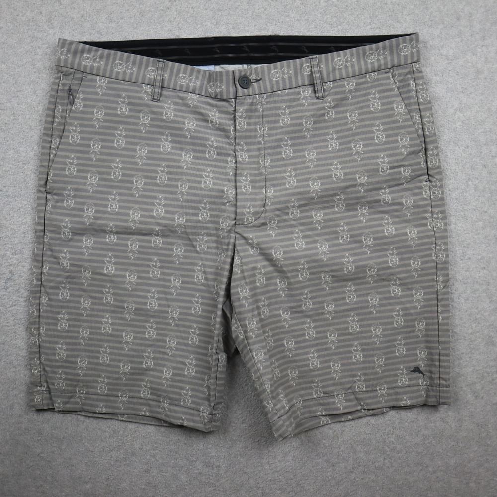 Tommy Bahama Shorts Mens 38 Grey Pineapple Stripe Stretch Casual Tropical Island